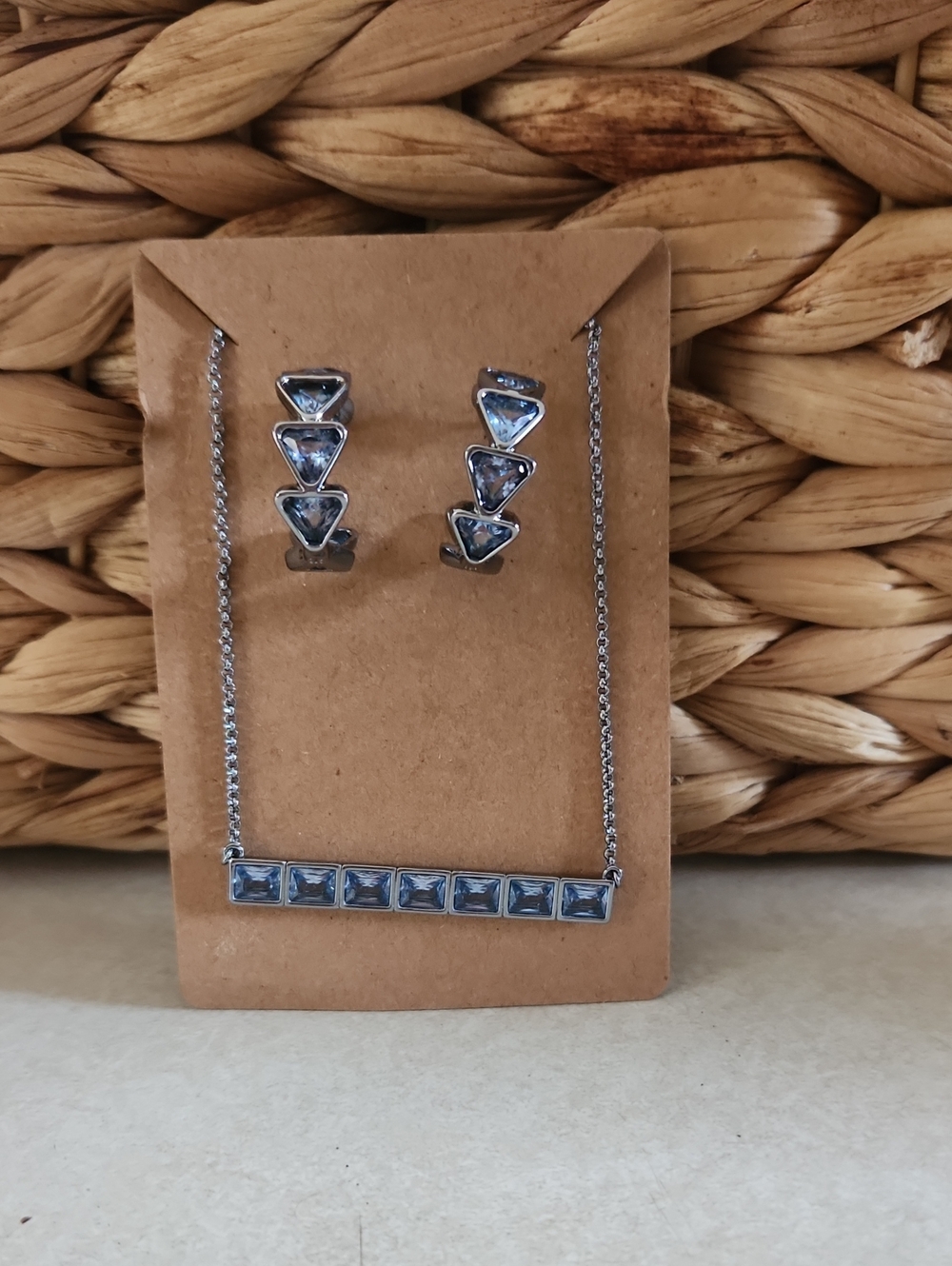 BP Hematite Blue Crystal Necklace & Earring Set